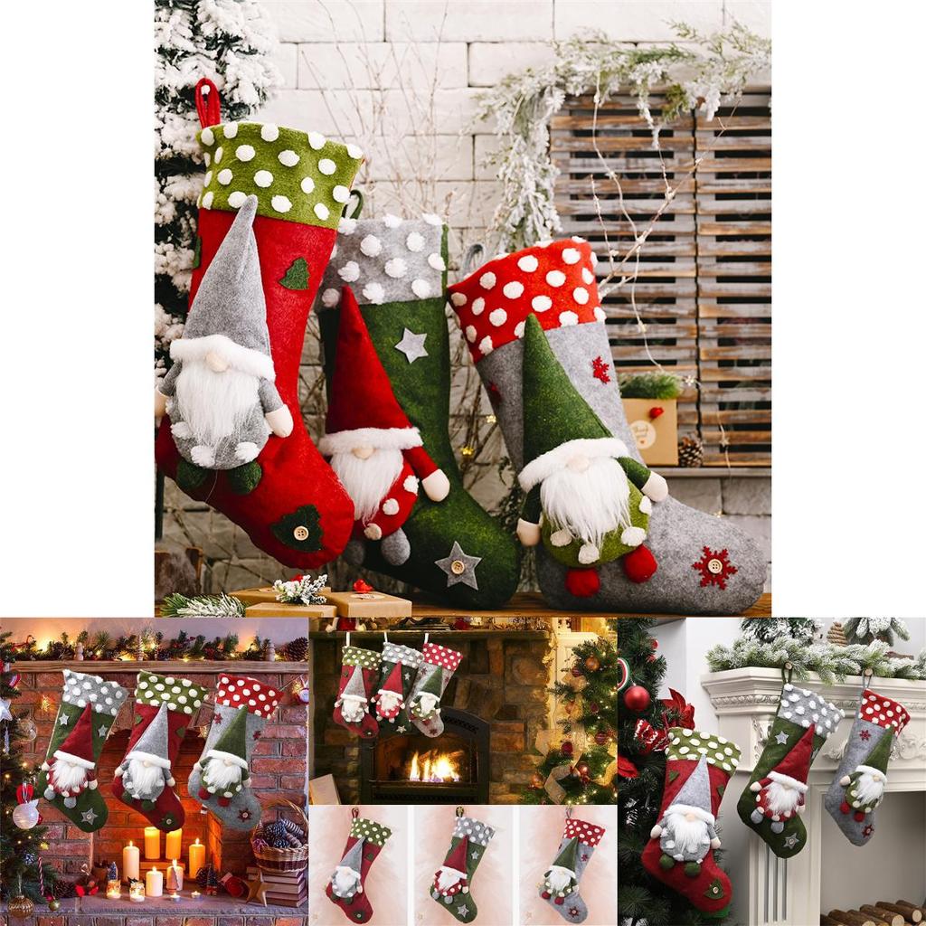 Cozy And Durable Gnome Santa Claus Christmas Stocking For Tree Hanging And Gifts