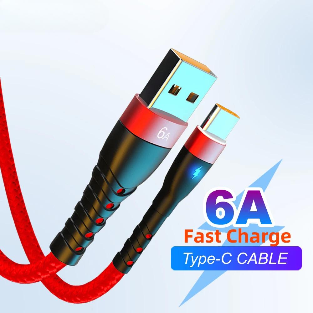

6A 66W USB Type C кабель для быстрой зарядки P50/Honor USB C кабель для зарядки со светодиодным индикатором шнур для передачи данных Xiaomi Samsung 0.25m