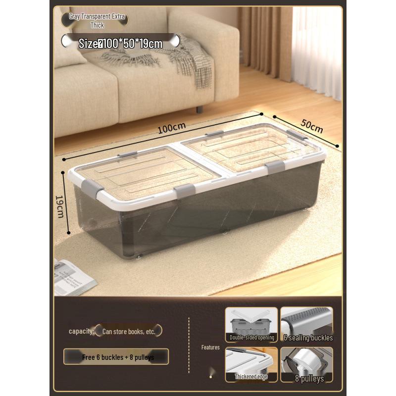 Large Capacity Transparent Under-Bed Storage Box with Wheels