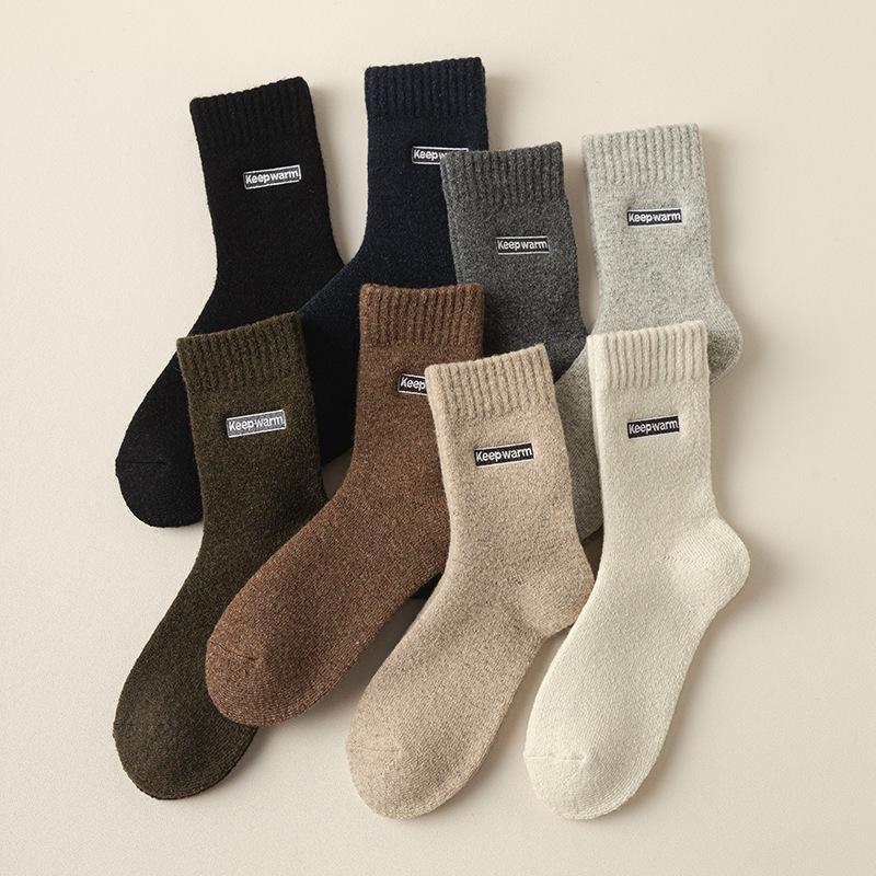 Wollsocken Herren Mittellange Socken Saison Warm Plüsch Verdickt Frottee Socken Bestickte Buchstaben Super Dicke Herrensocken