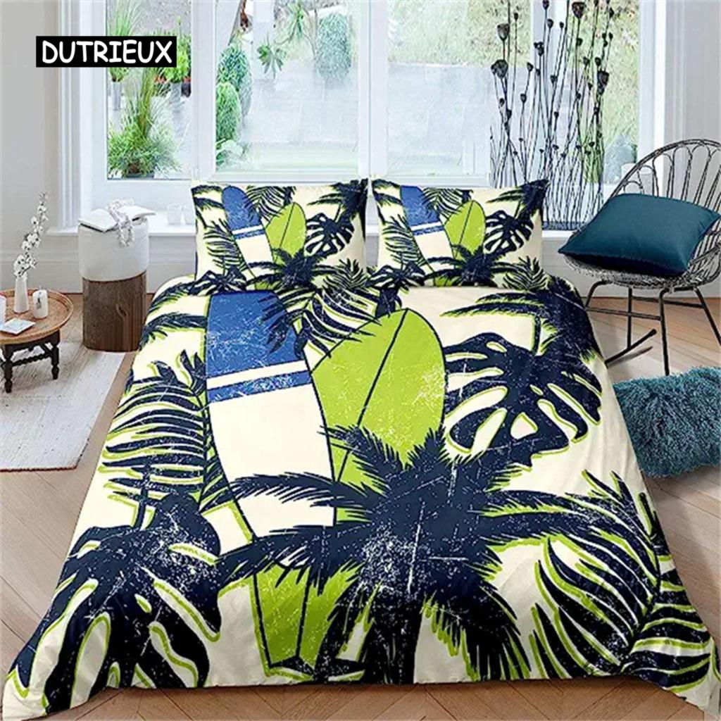 Surfboard Summer Sea Surfing Theme Duvet Cover Ocean Theme Bedding Set For Kids Boys Teens Soft Polyester Quilt Cover Decoration