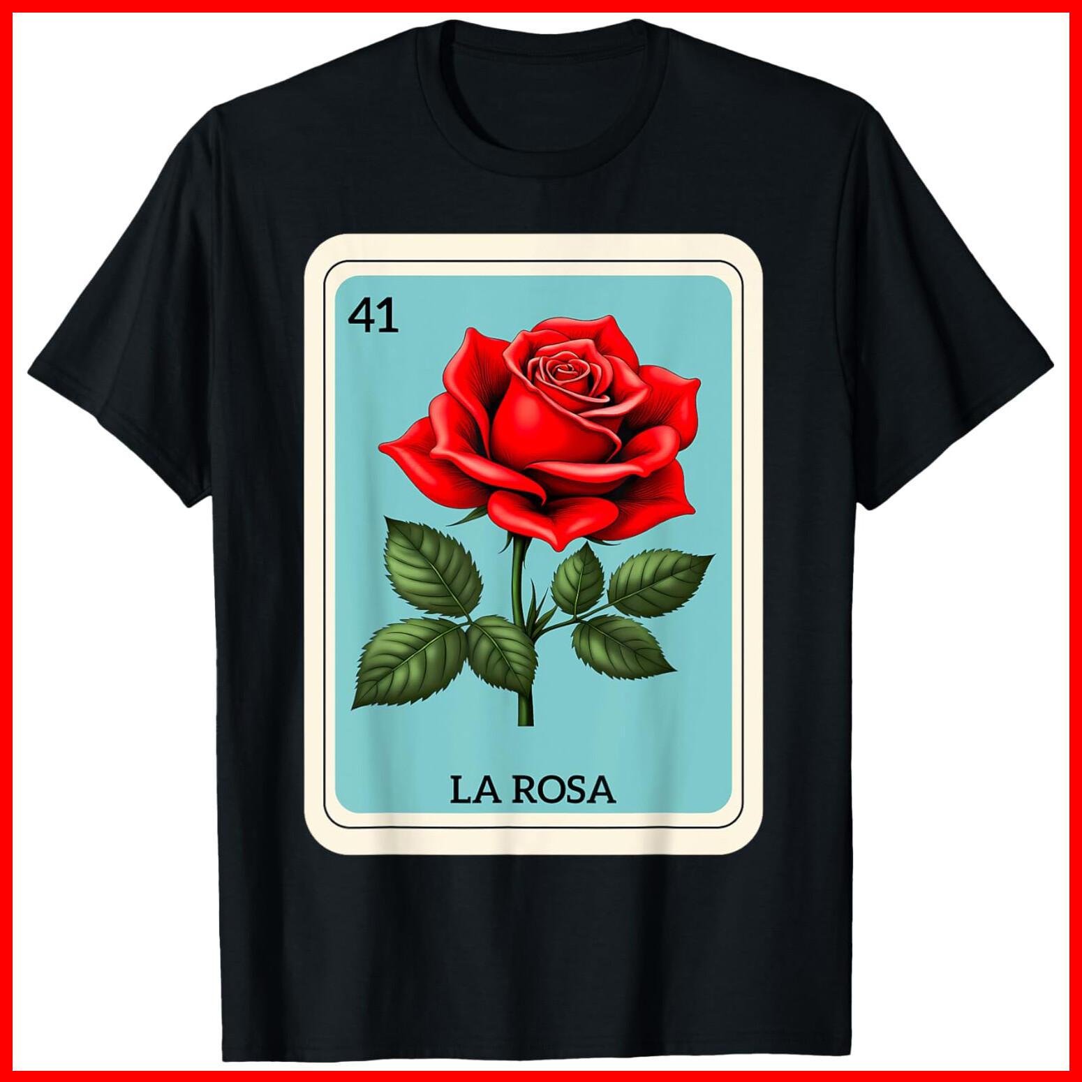 La Rosa Mexican Lottery Card Game Black Cotton T-Shirt S-5XL XL