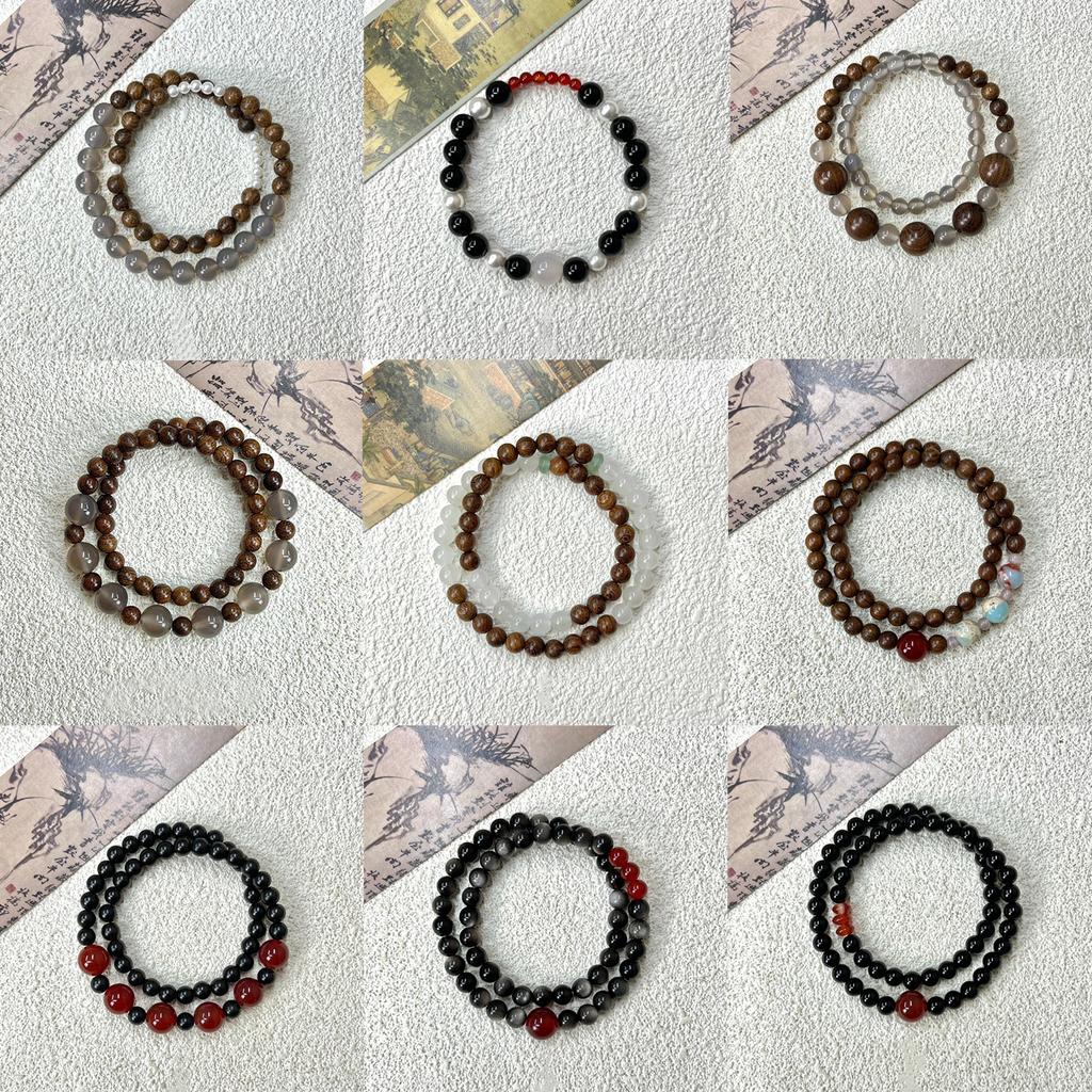 Chinese Style Wooden Beads Double Layered Wearing Simple Personality Versatile Bracelet Jewelry