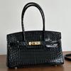 Popular Crocodile Pattern Horizontal Plate Platinum 30cm Genuine Leather Women's Bag, European and American Fashion Cowhide Large Bag, Commuter