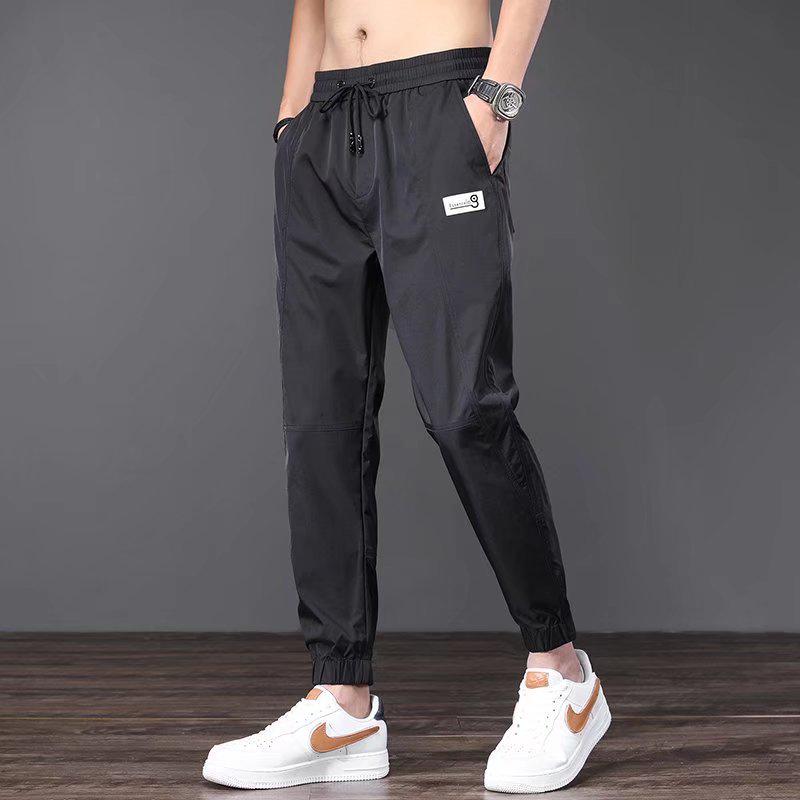Men's Quick-Dry Ice Silk Cargo Pants - Lightweight, Loose-Fit, Cuffed for Summer