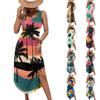 Women's Sleeveless Casual Loose Fit Long Dress Hawaiian Print Summer Beach Dress Side Slit Maxi Dress for Vacation