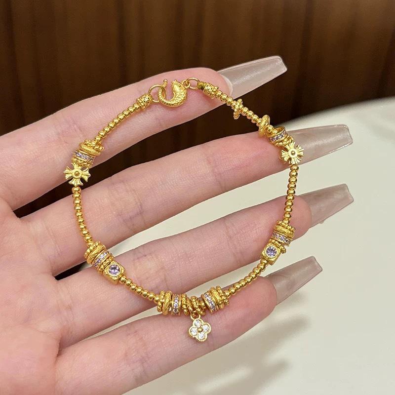 Gold-Plated Four-Leaf Clover Cross Bracelet - New Chinese Style High-End Women s Jewelry