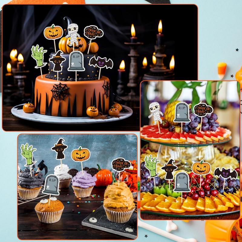 Halloween Pumpkin Party Decorations Ghost Theme Cake Toppers Paper Set Dessert Table Decoration