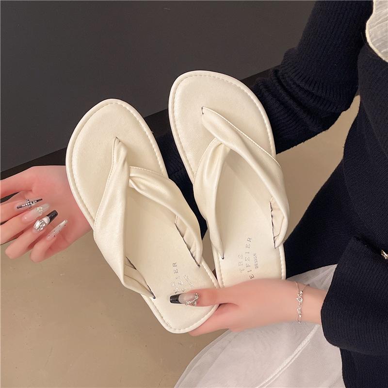 Weicher Boden keine müden Füße flacher Boden Zehensteg-Sandalen Damen Sommerkleidung zu Röcken schöne Strand coole Hausschuhe