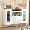 White Sideboard, Glass Fronts & Wine Rack – Sideboard for Dining Room & Living Room – Adjustable Foot – Plenty of Storage & Modern Design