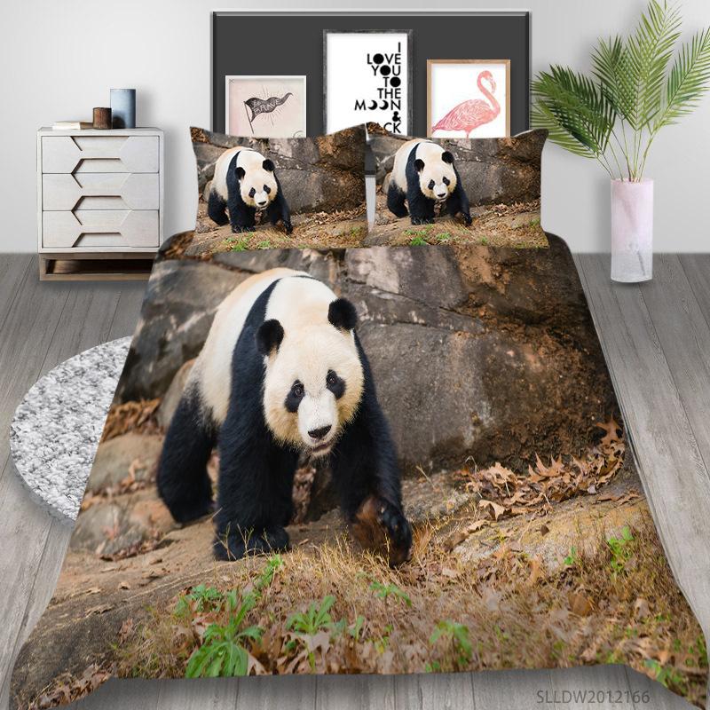 Panda Duvet Cover Set King Queen Cute Animal Different Poses Bamboo Branch Bedding Set Black White 2/3Pcs Quilt Cover