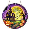 2D Flat, 1pc Round Aluminum Hanging Sign - Haunted House and Pumpkin Lantern Design, Happy Halloween Wall Decor, Durable Aluminum Sign, Suitable for