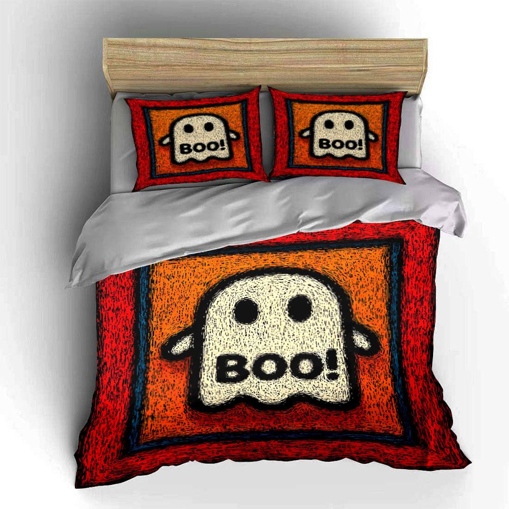 Ghost Illustration with "Boo!" Bedding Duvet Cover Set  (1*Duvet Cover 2*Pillowcases, Without Duvet Insert)