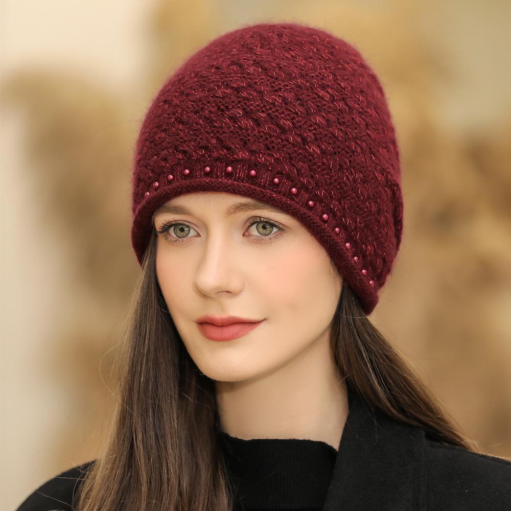 Neue Frauen Winter Hut Street Fashion Warm Beanie Hut Für Weibliche Casual Perle Dekoration Gestrickte Hut