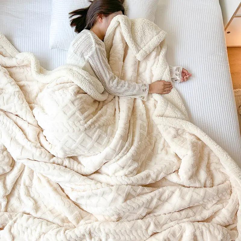 Winter Thick Lamb Fleece Blankets Thick Wide Flannel Bedroom Sofa Soft Breathable Warm Cover Sofa Blanket Small Blankets for Bed