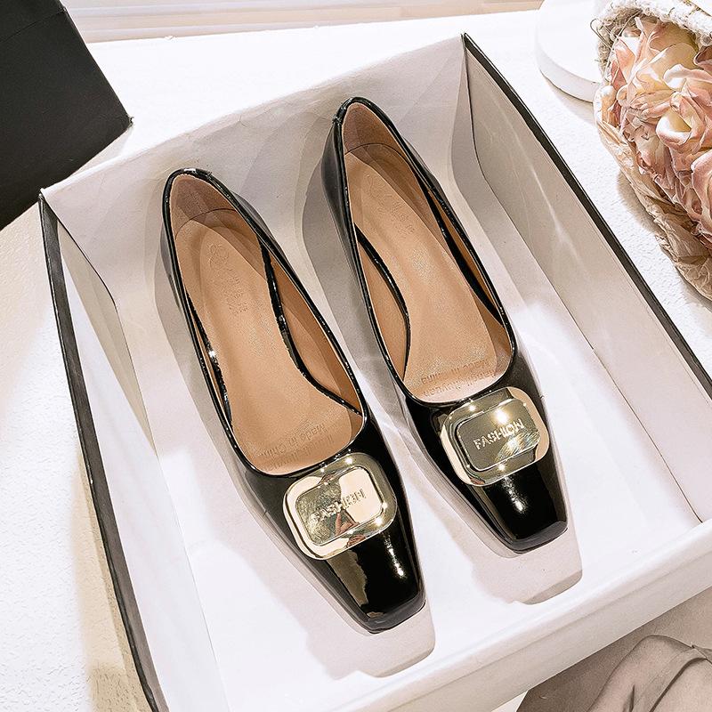 French light mouth single shoes women's middle heel 2025 new spring and autumn small heel square head shoes lady red high heels stiletto