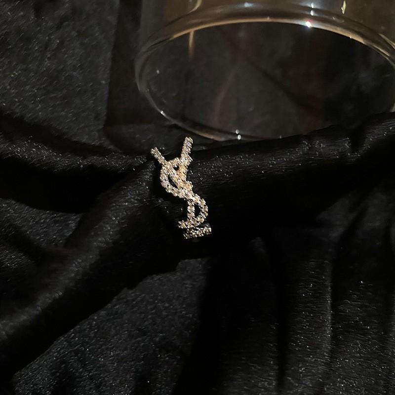 Zircon Yletter Trendy Ring Shiny Copper Material Unique Yletter Design Fashionable Personalized" And