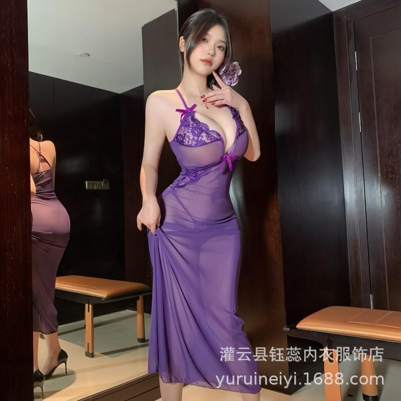 Women s clothing sexy sleeveless mesh perspective deep v low-cut dress ultra-thin long dress technician bar KTV trendy girl one size fits all