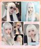 Knnzk Long White Full Princess Small with Net Wig, Straight, Cut, Lolita, Cosplay, Crossdressing, Face, Natural, Heat-Resistant, (White)