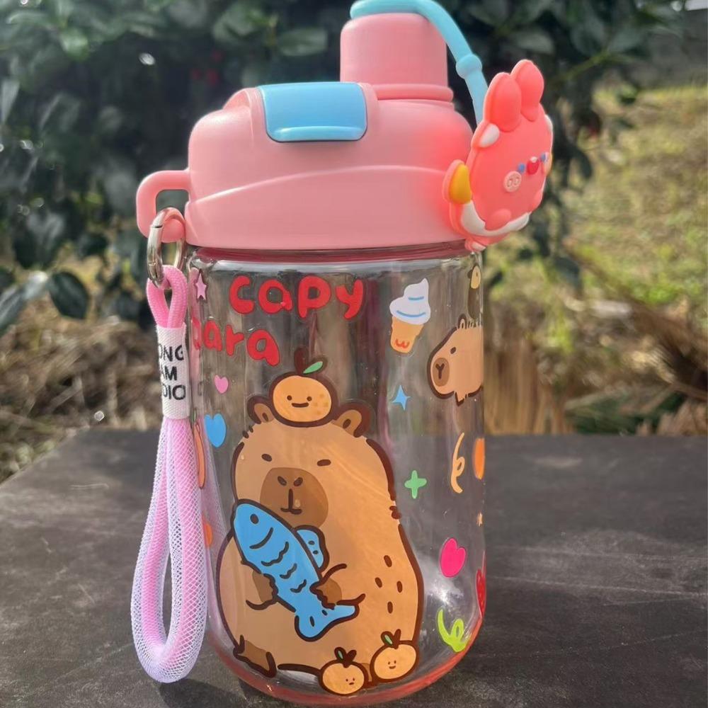 Cartoon Capybara Water Bottle 600ML Student Water Bottle Portable Double Drinking Cup  Summer