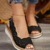 Women's Shoes 2024 High Quality Peep Toe Women's Sandals Summer Casual Sandals Women Fashion Buckle Strap Hollow Wedge Sandals