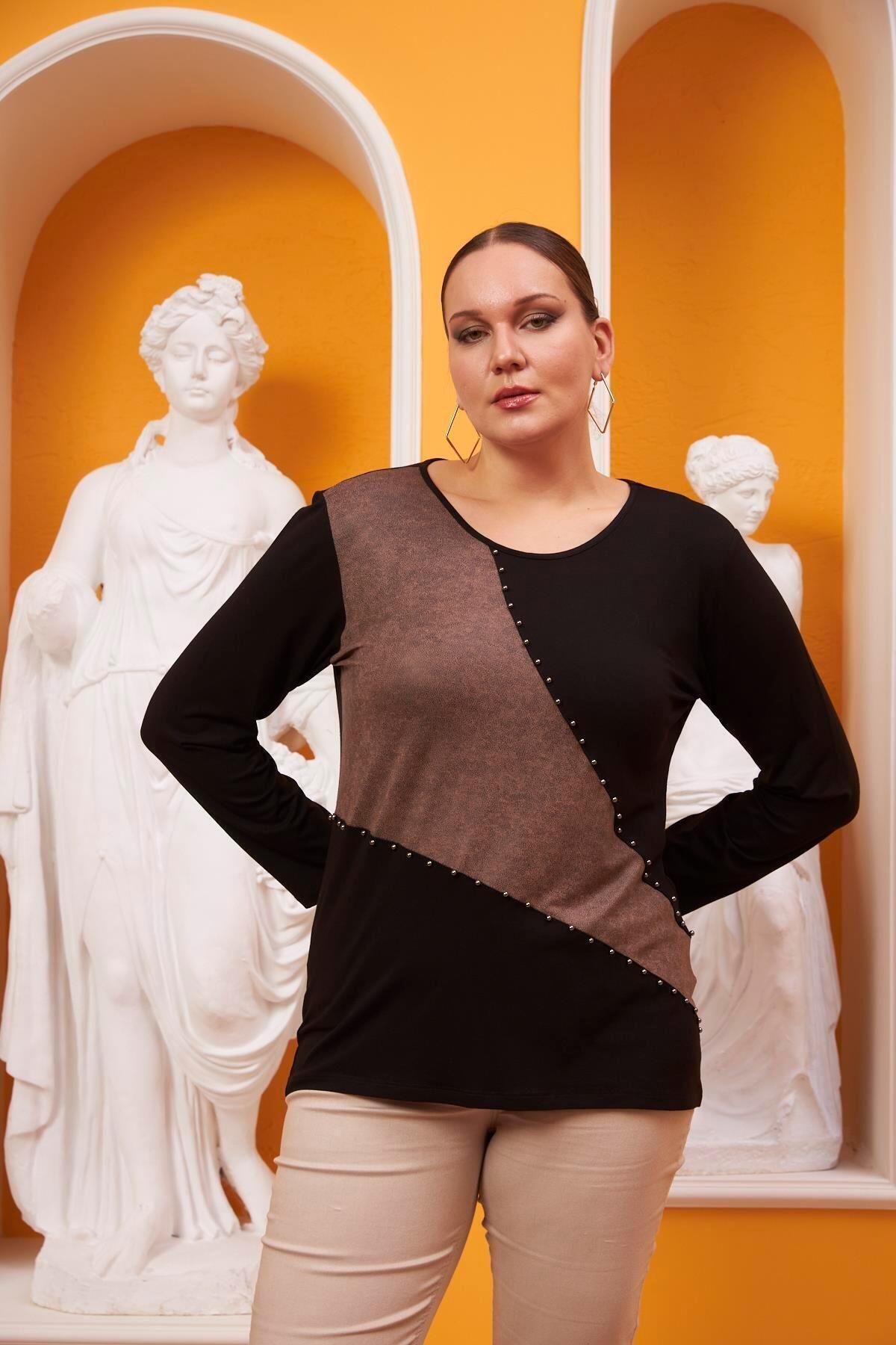 

Women s Big Size Blouse Stone Printed Garnished Plus Size Black Blouse