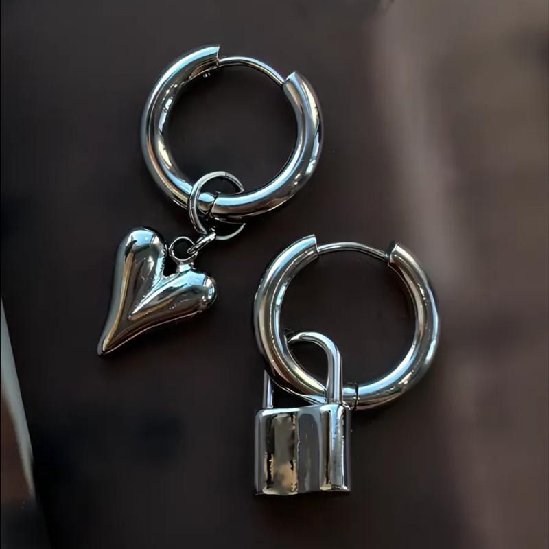 Sweet Pink Zircon Heart-Shaped Pendant Earrings For Women Simple Geometric Circular Ear Buckle Fashion Jewelry Accessories Gift