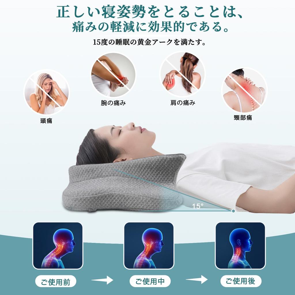 CHxxy Pillow for Neck Pain Ergonomic Side Sleeper Pillow with Removable for Adults Relief, Cover, Breathable, Gray,