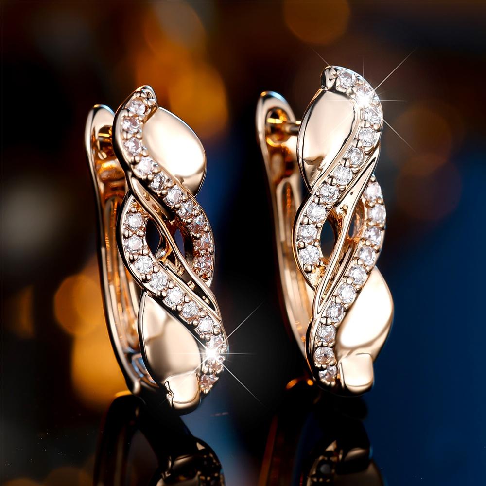 

Cute Crystal Female White Zircon Stone Hoop Earrings Vintage Gold Color Wedding Jewelry For Women