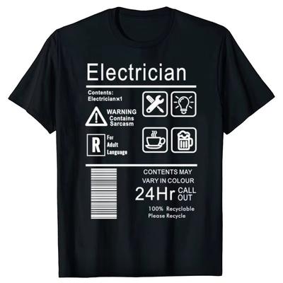 Lustiges Elektriker-Paket Pflegehinweise Herren T-Shirts Top Elektrotechniker Rundhals-T-Shirts Baumwoll-T-Shirt Unisex-T-Shirt