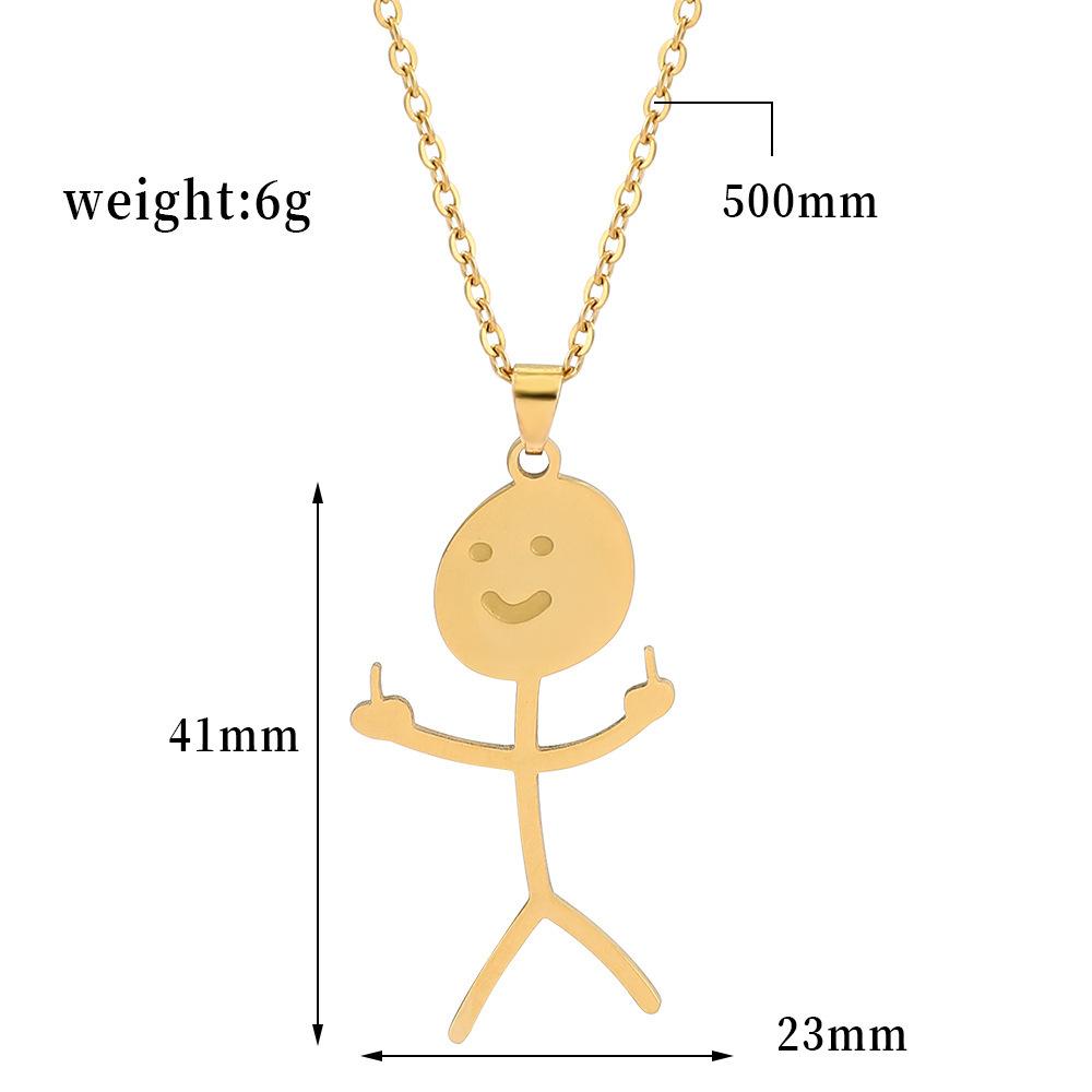 Personalized Middle Finger Stickman Pendant Necklace Stainless Steel Matchstick Hand Gesture Necklace Funny Doodle Necklace