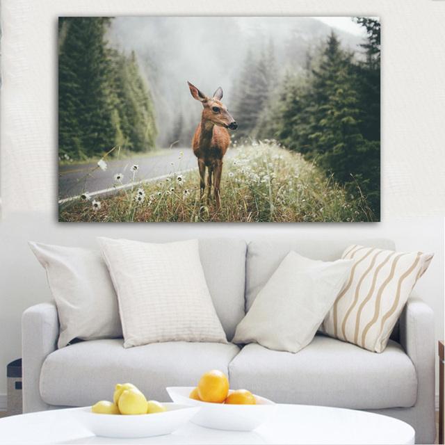 Animal Noble Deer In Winter Snow Forest Canvas Painting Posters and Prints Wall Art Pictures For Living Room Home Decor No Frame