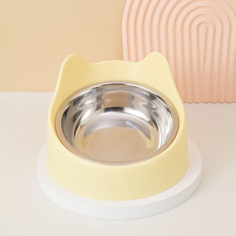 New 15° Inclined Stainless Cat Bowls Non-slip Base Neck Protection Food Feeding Bowls Cute Ear Pet Bowl Pet Supply