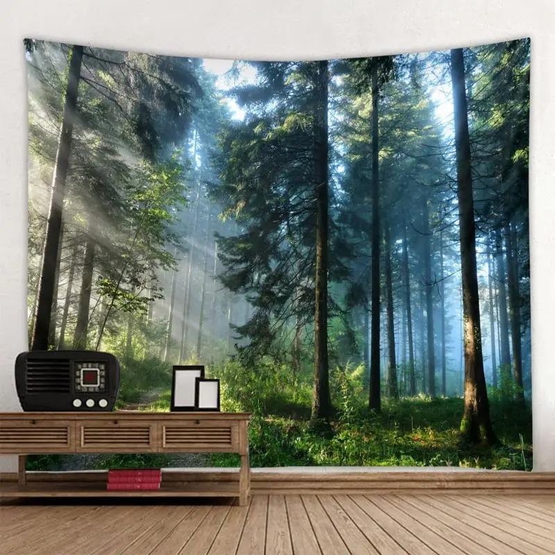 Primitive Forest Wooden Bridge Wall Hanging Office Living Room Tapestry Home Wall Decoration Tapestry