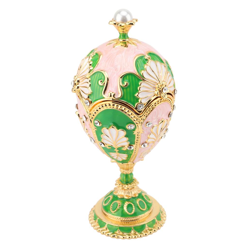 Easter Egg Shaped Trinket Box Hand Painted Decorative Rhinestones Alloy Hinged Enameled Jewelry Box for Rings Necklaces