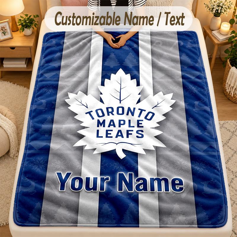 Flannel BlanketToronto Maple Leafs Custom Name Text Personalized Soft Warm Throw Blanket Home Decor Gift