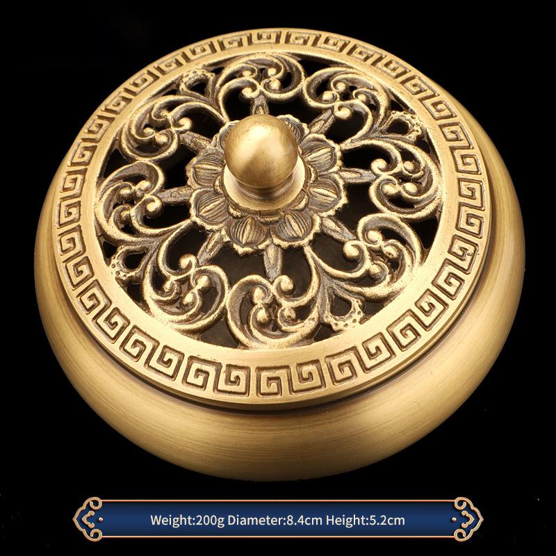 Carved Copper Incense Burner Pure Brass Vintage Metal Incense Burner Holder with Cover Office Home Deco Copper Incense