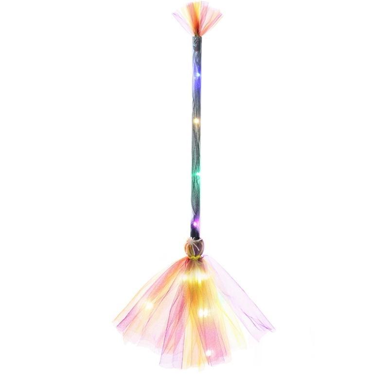 Halloween Party Lighted Witch Broom Plastic Broomsticks Kid Broom Props for Halloween Cosplay Decoration