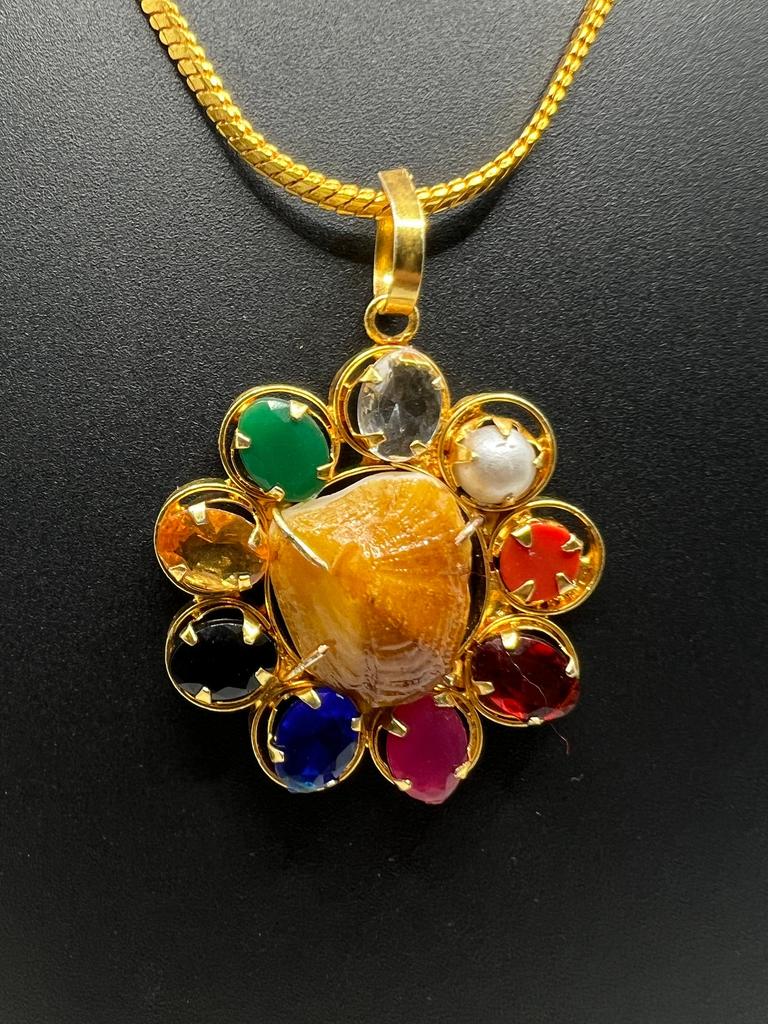 Handcrafted Navratna Pendant, Handcrafted Unique Navratna Pendant with Central Yellow Gemstone, Elegant Style Jewelry Perfect for Daily Wear