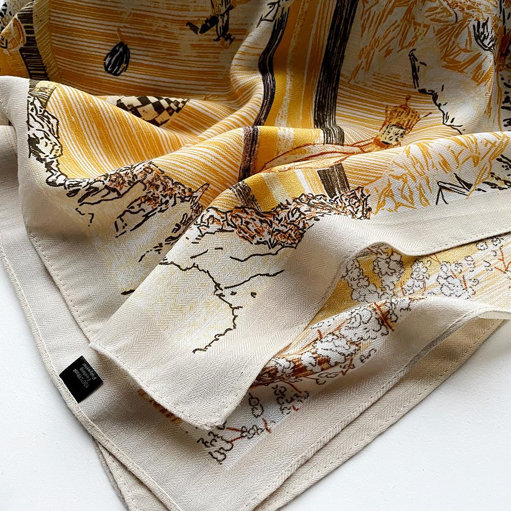 Fashionable Women’s Herringbone Silk Scarf, 90cm Square Shawl, Printed, Versatile Headscarf