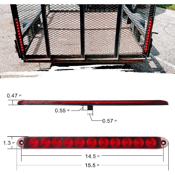 4Pcs 16 Inch Red 11 LED Trailer Tail Lights Bar Sealed Trailer Truck Car Stop Turn Tail Third 3rd Center Stop Brake Lights Bar Trailer Left Right