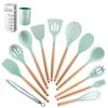 12-Piece Silicone Kitchen Utensil Set with Wooden Handles - Includes Spatula, Slotted Spoon, Frying Spatula, and Baking Tools