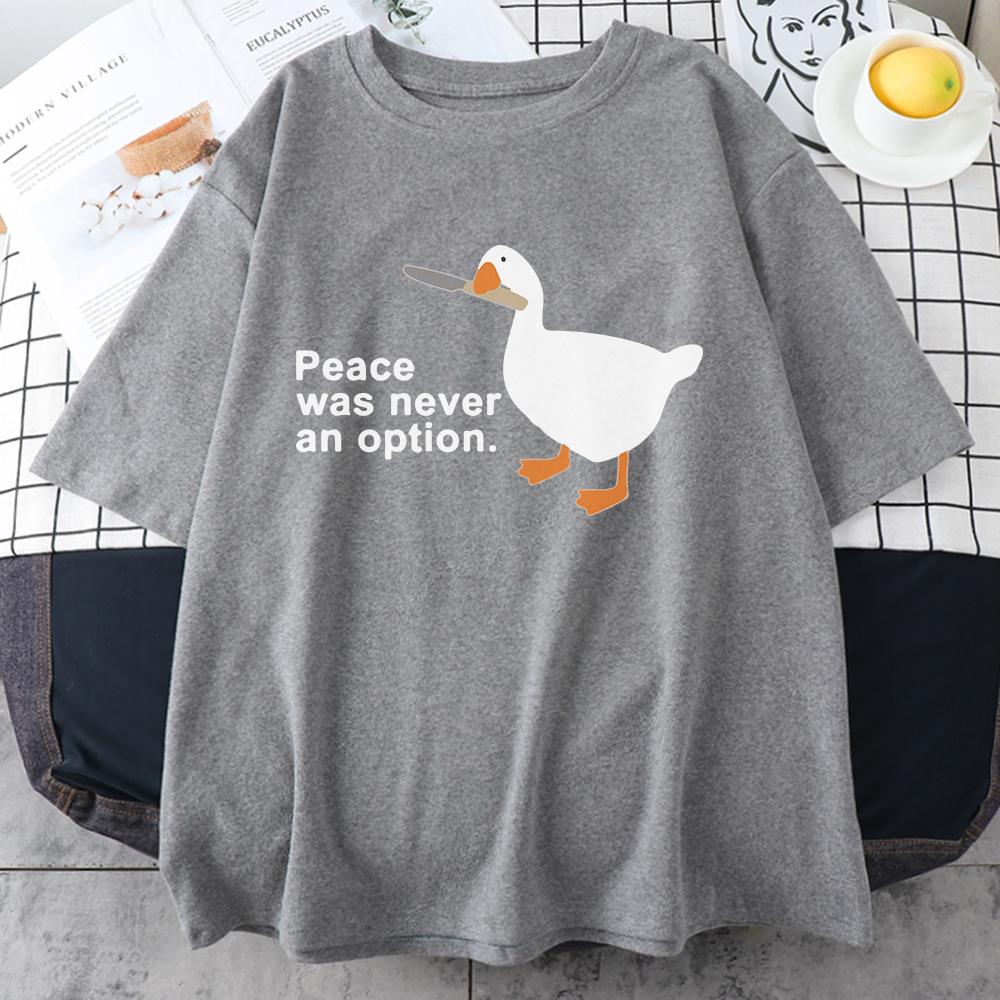 Peace Was Never O Option Kawaii Funny Print Femei Tricou Cool Street Tricou Moale Respirabil Tricou Haine Vintage Tricou O-Gât