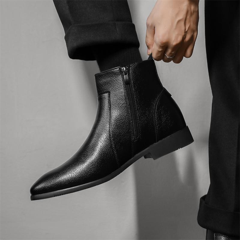 Fashion Vintage Style Business Boots Luxury Brand Side Zipper Men Chelsea Boots Casual Footwear All-match High Quality Brown Ankle Boots