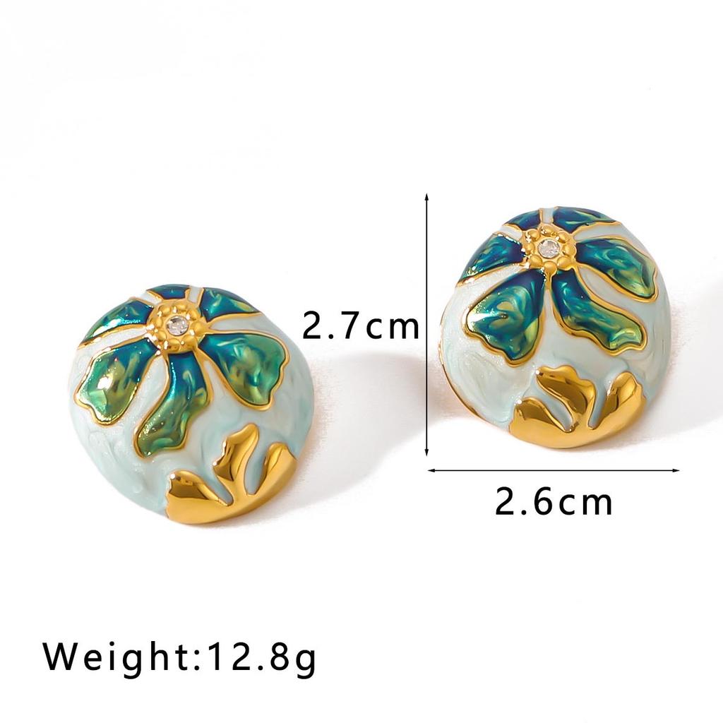 Circle Hopp Drop Oil Flower Earrings For Women Gold Color Stainless Steel Colorful Charm Stud