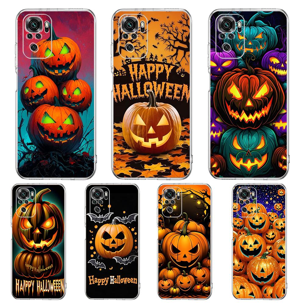 Transparent Phone Case for Redmi 14C 13C 10C 10 9 Note 13 12 11 K50 K40 Plus Pro 4G 5G Soft TPU Cover Halloween Pumpkin Pattern