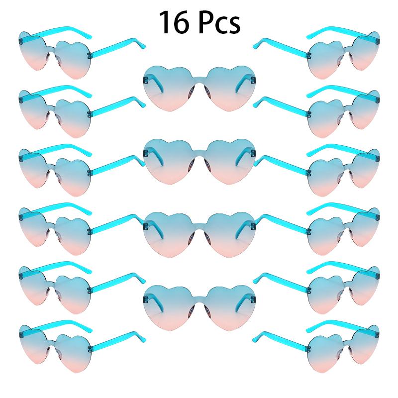 16 Pcs Per Set Rimless Heart Shaped Sunglasses Women New Cute Fashion Beach Holiday Shades Trendy Multi-color Rave Sun Glasses