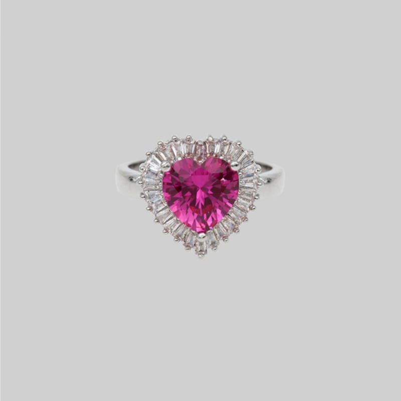 

Modern Everyday Heart Stone Ring Silver Pink_FERR