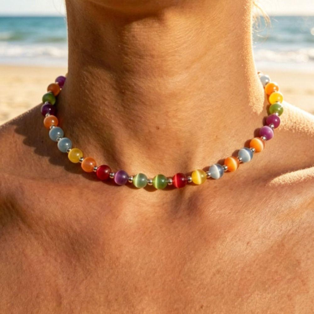 UV-reaktives Perlen-Halsketten-Armband-Set Katzenauge UV-reaktiver Choker Tägliches Tragen