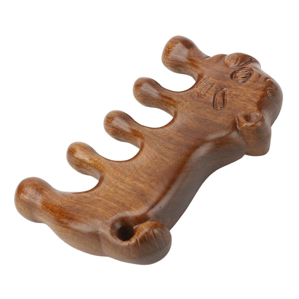 Wooden Head Scalp Comb Animal Shape Dredge Meridian Sandalwood Wide Tooth Massaging Comb